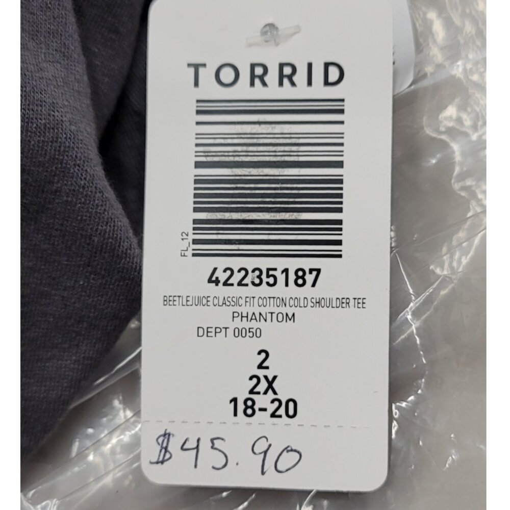 NWT Torrid 2 Beetlejuice Classic Fit Cotton Cold Shoulder Tee T-Shirt 2X 18 20 - Picture 7 of 10